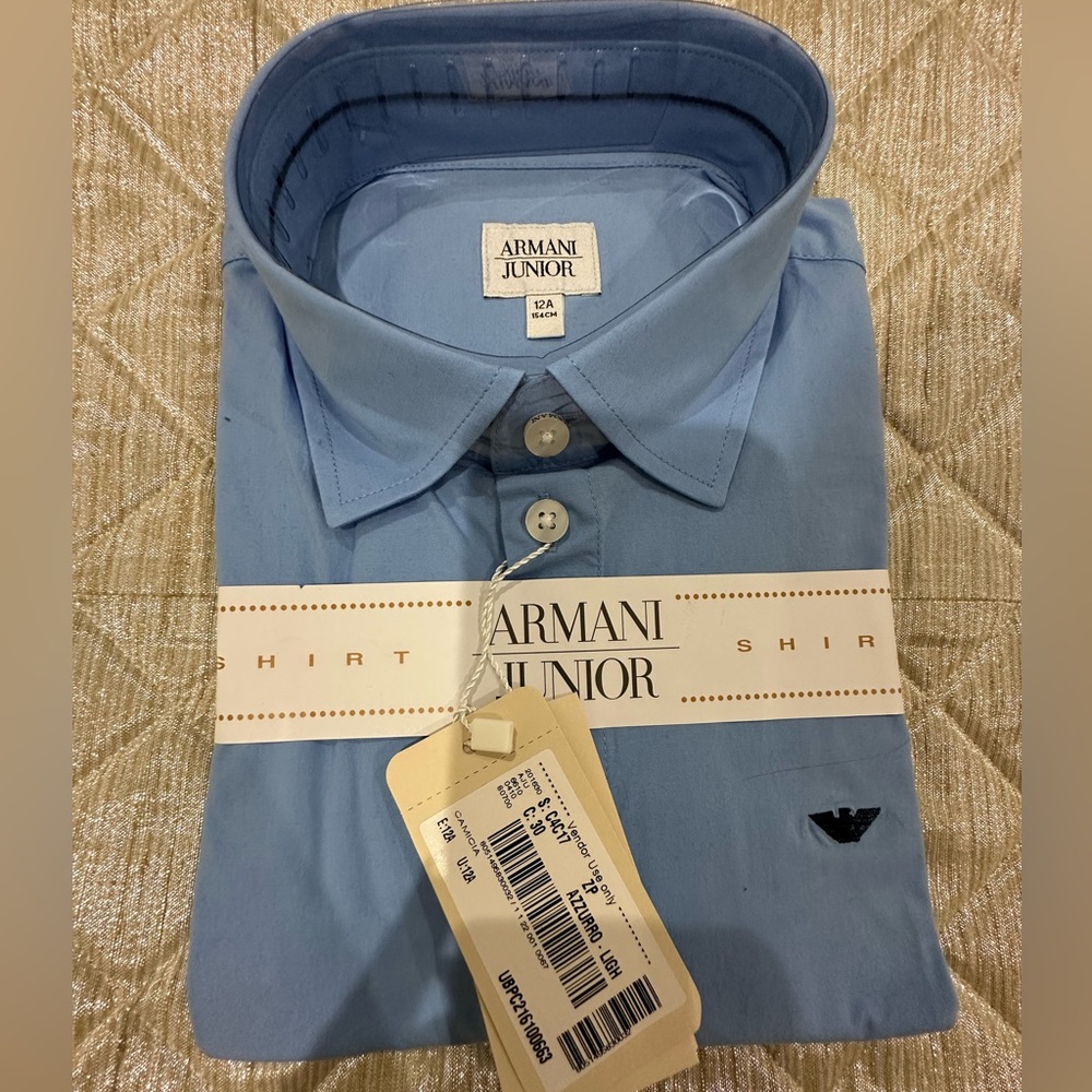 Armani Junior Boys Long Sleeve Blue Dress Shirt